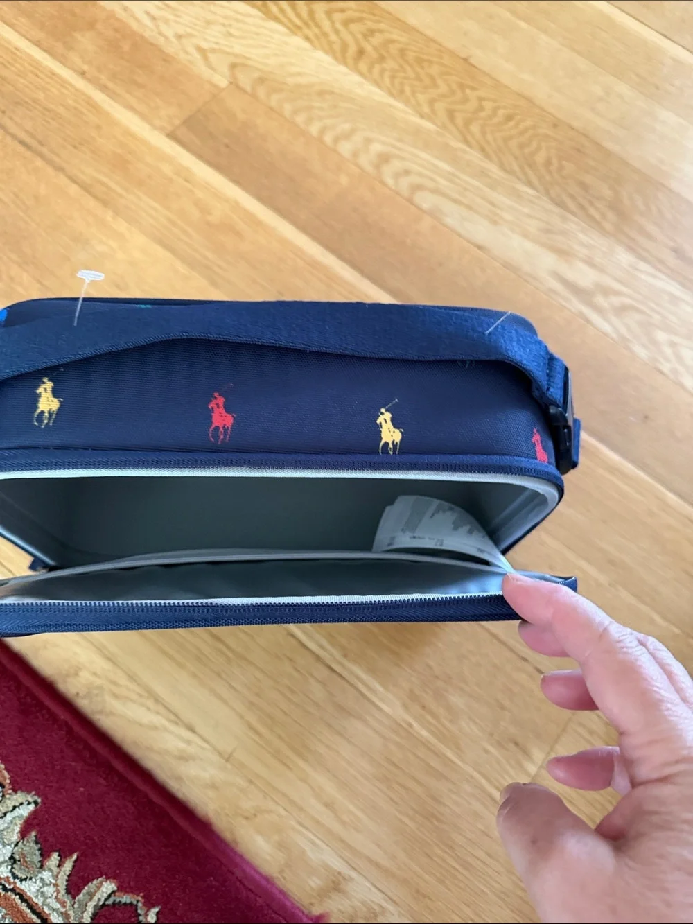Ralph Lauren Navy Lunch Tote with Multicolor Pony Embroidery